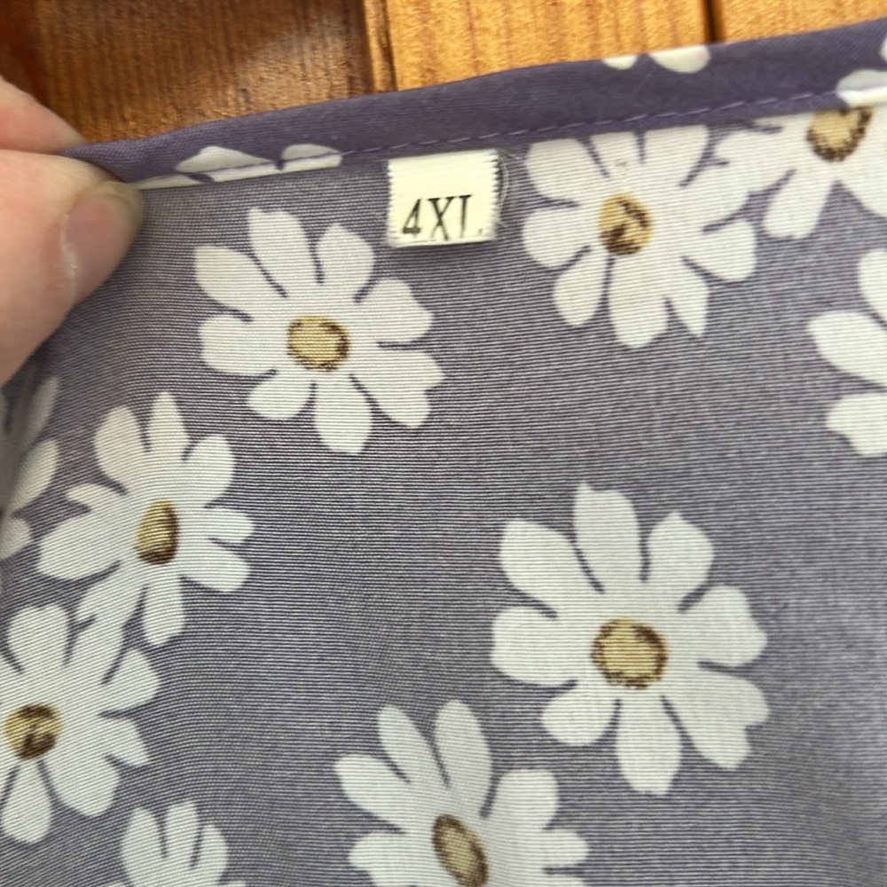 Purple & White Daisy Floral Babydoll Top Plus 4X GUC Short Sleeve Stretch - Picture 6 of 7